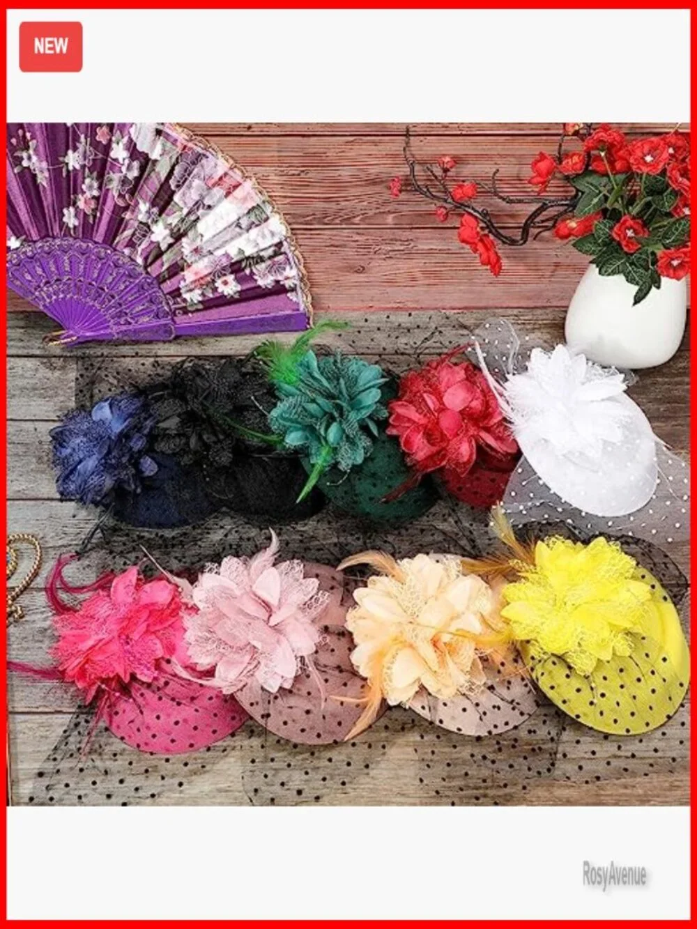 9 Piece Vintage Fascinator Hat Set with Feathers & Flowers, One Size
